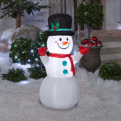 3 1/2' Snowman w/ Top Hat, Red Scarf & Red Mittens by Gemmy Inflatable