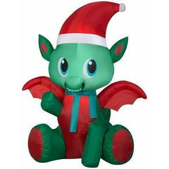 Gemmy Inflatables Inflatable Party Decorations 3.5' Christmas Red/Green Baby Dragon by Gemmy Inflatables 9' Animated Santa's Helicopter Skydiving Penguins by Gemmy Inflatables