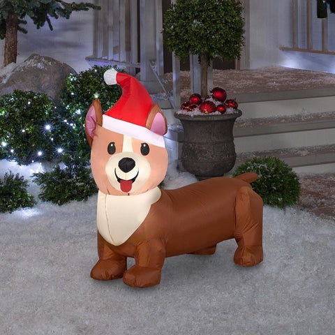 Gemmy Inflatables Inflatable Party Decorations 3  ½' Christmas Corgi w/ Santa Hat by Gemmy Inflatables 112289