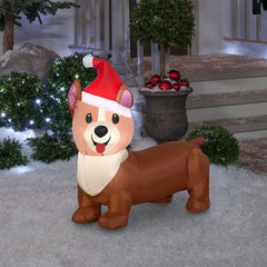 3  ½' Christmas Corgi w/ Santa Hat by Gemmy Inflatables