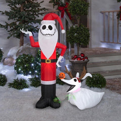 4 1/2' Jack Skellington As Santa & Zero as Reindeer by Gemmy Inflatables