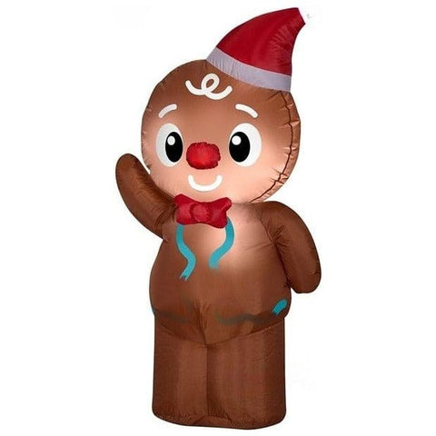 Gemmy Inflatables Inflatable Party Decorations 4' Christmas Gingerbread Boy Wearing Santa Hat by Gemmy Inflatables 119324 3 ½' Reindeer w/ Santa Hat and Green Bow Tie by Gemmy Inflatables