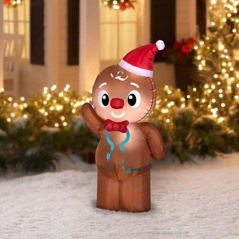 Gemmy Inflatables Inflatable Party Decorations 4' Christmas Gingerbread Boy Wearing Santa Hat by Gemmy Inflatables 119324