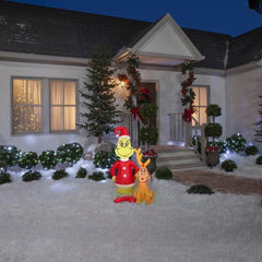 4' Dr. Seuss' Grinch as Santa w/ Max Scene by Gemmy Inflatables