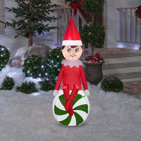 Gemmy Inflatables Inflatable Party Decorations 4' Elf on the Shelf on Peppermint by Gemmy Inflatables