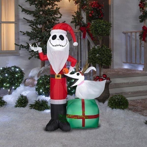 Gemmy Inflatables Inflatable Party Decorations 5' Christmas Jack Skellington Santa w/ Reindeer Zero by Gemmy Inflatables 781880246701 117716 5' Christmas Jack Skellington Santa w/ Reindeer Zero Gemmy Inflatables