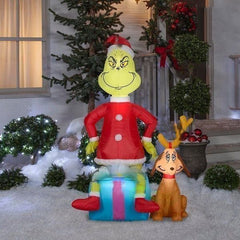 5' Grinch on Present Christmas Present W/ Max by Gemmy Inflatables