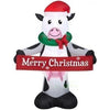 Image of Gemmy Inflatables Inflatable Party Decorations 6 1/2' Christmas Cow w/ Merry Christmas Sign by Gemmy Inflatables 6' Santa 2 Elves Standing Merry Christmas Sign by Gemmy Inflatables