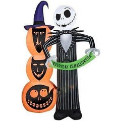 Gemmy Inflatables Inflatable Party Decorations 6 1/2' Halloween Jack Skellington w/ Shock Lock & Barrel Pumpkin Stack by Gemmy Inflatables 781880205173 224776 6 1/2' Jack Skellington Shock Barrel Pumpkin Stack Gemmy Inflatables