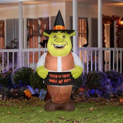 6 1/2' Universal’s Shrek w/ Witch Hat and Trick or Treat Banner by Gemmy Inflatable
