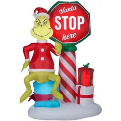 Gemmy Inflatables Inflatable Party Decorations 6' Christmas Grinch and Santa Stop Here Sign Scene by Gemmy Inflatables 781880241133 114811 6' Christmas Grinch and Santa Stop Here Sign Scene Gemmy Inflatables