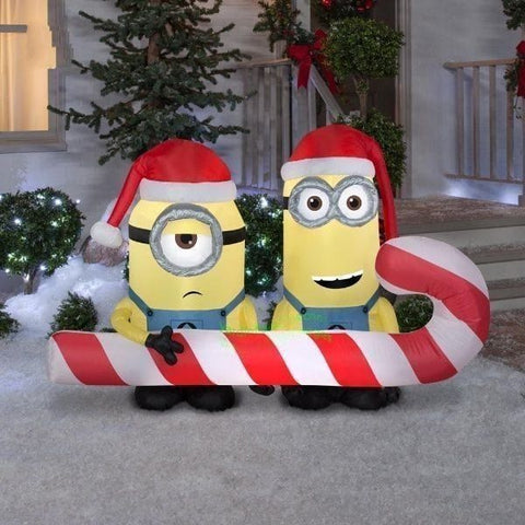Gemmy Inflatables Inflatable Party Decorations 6' Christmas Minions Holding Candy Cane Scene by Gemmy Inflatables 781880204756 114781