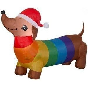 Gemmy Inflatables Inflatable Party Decorations 6' Dachshund Weiner Dog Wearing Rainbow Sweater by Gemmy Inflatables 4' Christmas Wiener Dog Dachshund Wearing  Santa Hat Gemmy Inflatables