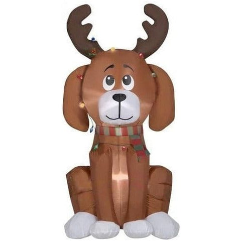 Gemmy Inflatables Inflatable Party Decorations 6' Dog In Festive Moose Antlers Wrapped In Light String by Gemmy Inflatable