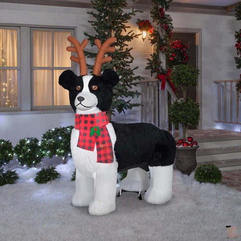 Gemmy Inflatables Inflatable Party Decorations 6' Fuzzy Plush Border Collie With Reindeer Antlers by Gemmy Inflatable 119645