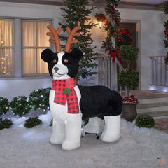 6' Fuzzy Plush Border Collie With Reindeer Antlers by Gemmy Inflatable