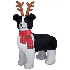 Gemmy Inflatables Inflatable Party Decorations 6' Fuzzy Plush Border Collie With Reindeer Antlers by Gemmy Inflatable 7' Media FUZZY Luxe Alpaca Wearing Santa Hat by Gemmy Inflatable