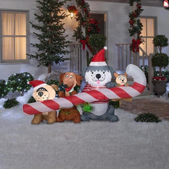 7 1/2' Christmas Puppies Sharing Candy Cane by Gemmy Inflatables