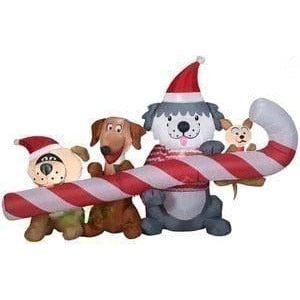 Gemmy Inflatables Inflatable Party Decorations 7 1/2' Christmas Puppies Sharing Candy Cane by Gemmy Inflatables