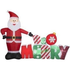 Gemmy Inflatables Inflatable Party Decorations 8' Santa w/ Be Merry Christmas Sign by Gemmy Inflatables 6' Santa 2 Elves Standing Merry Christmas Sign by Gemmy Inflatables