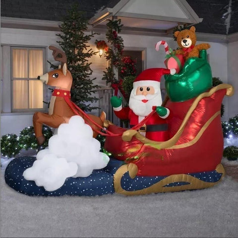 Gemmy Inflatables Inflatable Party Decorations 9 1/2' Animated Mixed media Santa and Reindeer Sleigh by Gemmy Inflatables 289997