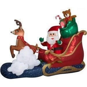 Gemmy Inflatables Inflatable Party Decorations 9 1/2' Animated Mixed media Santa and Reindeer Sleigh by Gemmy Inflatables 8' Santa in Sleigh w/ 2 Reindeer! by Gemmy Inflatables SKU# 36855