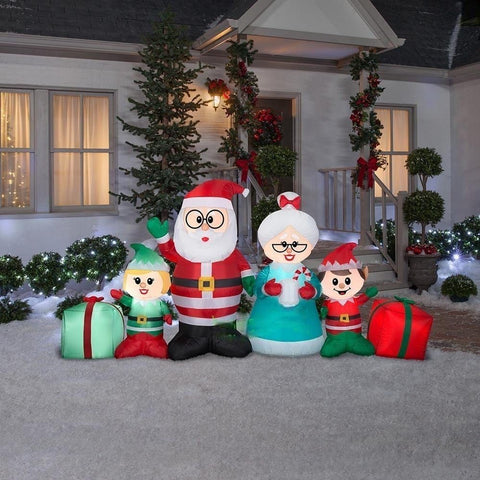 Gemmy Inflatables Inflatable Party Decorations 9' Santa and Mrs. Claus w/ Elf Collection Scene by Gemmy Inflatables 118820