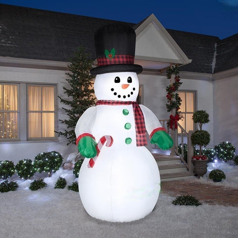 Gemmy Inflatables Lawn Ornaments & Garden Sculptures 10' Snowman w/ Top Hat and Candy Cane by Gemmy Inflatables 119414