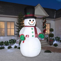 10' Snowman w/ Top Hat and Candy Cane by Gemmy Inflatables