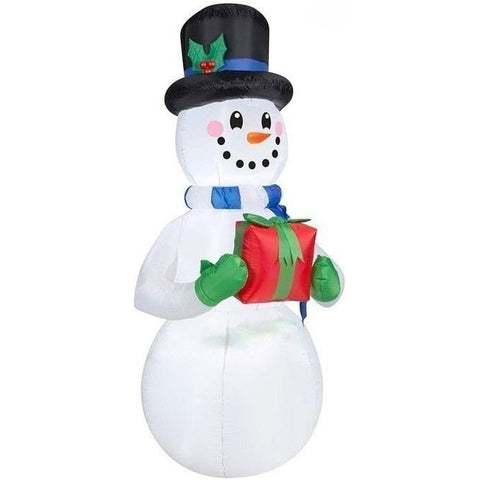 Gemmy Inflatables Lawn Ornaments & Garden Sculptures 9' Snowman w/ Christmas Present by Gemmy Inflatables 6 1/2' Snowman w/ Blue Scarf Holding Present Gemmy Inflatables