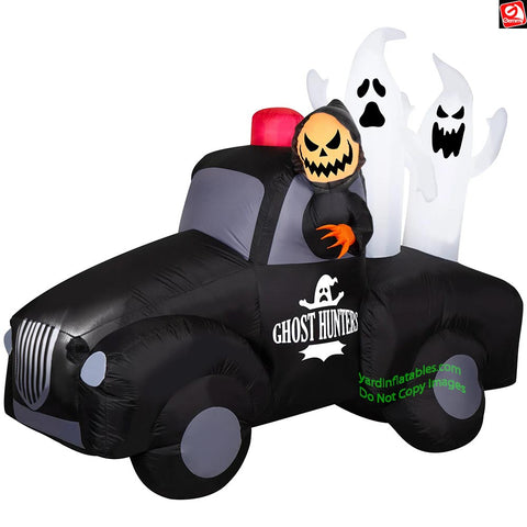 7' Gemmy Airblown Inflatable Halloween Flashing Ghost Hunters Truck w/ Ghosts and Reaper