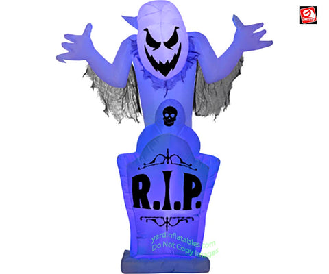 5' Gemmy Airblown Inflatable Short Circuit Halloween Ghost on Tombstone