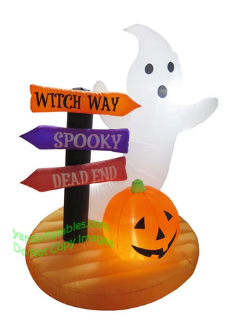 5.5' Air Blown Inflatable Ghost w/ Sign & Pumpkins