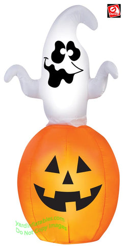 5 1/2' Gemmy Airblown Animated Inflatable Spinning Ghost On Pumpkin