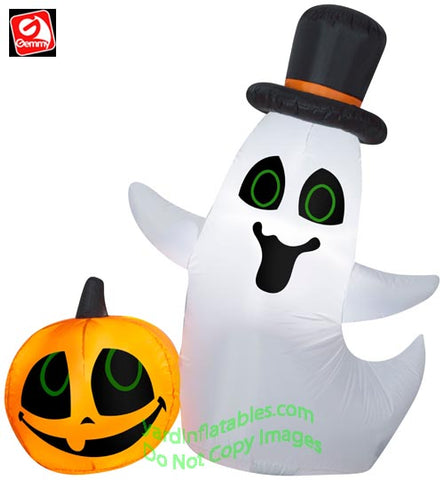 7' Airblown Inflatable Ghost w/ Top Hat & Pumpkin Scene