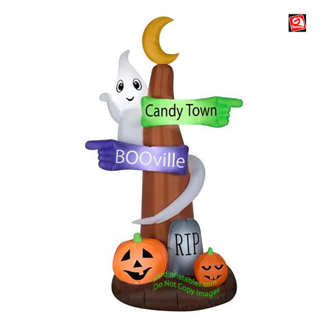 8' Gemmy Airblown Inflatable Halloween Ghost Wrapped Around Tree w/ Signs