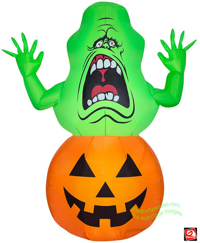 4 1/2' Gemmy Airblown Inflatable Halloween Ghostbusters Slimer on Pumpkin