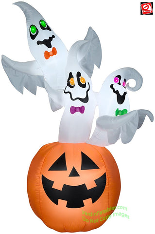 7' Gemmy Airblown Inflatable Halloween Ghost Trio in Jack-O-Lantern w/ Colored Eyes