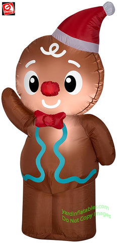 4' Gemmy Airblown Inflatable Christmas Gingerbread Boy Wearing Santa Hat
