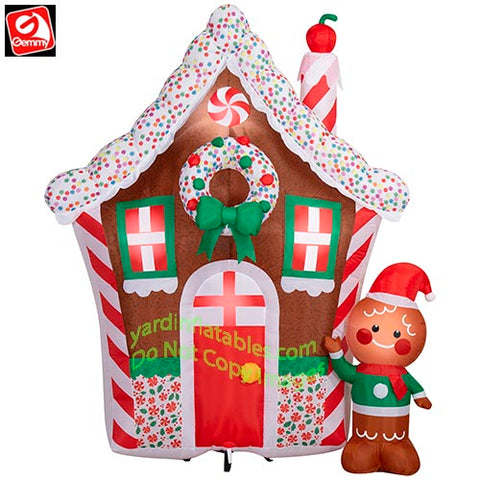 8' Gemmy Airblown Inflatable Christmas Gingerbread Man & Gingerbread House Scene