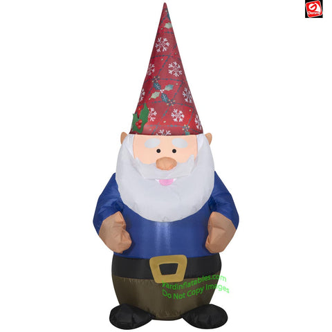 4' Gemmy Airblown Inflatable Christmas Gnome w/ Damask Hat