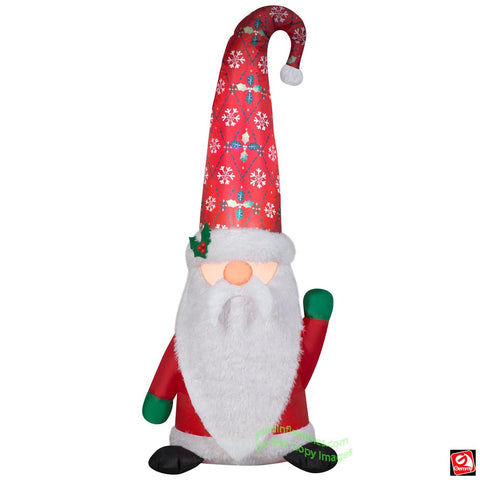 5' Gemmy Airblown Mixed Media Christmas Damask Tomten Gnome w/ Curved Hat