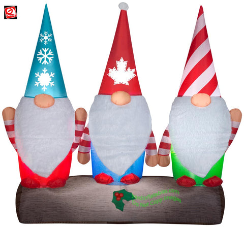 6' Gemmy Airblown Inflatable Christmas Fuzzy Beard Gnomes on Log Scene