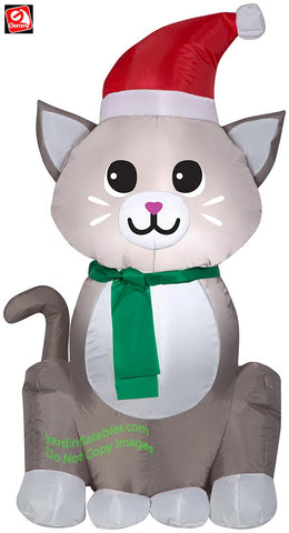 3 1/2' Gemmy Gray Cat Wearing Santa Hat