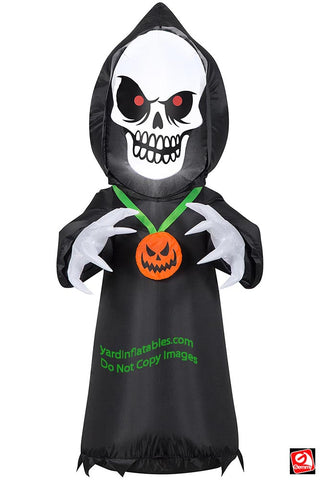 4' Gemmy Airblown Inflatable Halloween Scary Reaper w/ Pumpkin Necklace