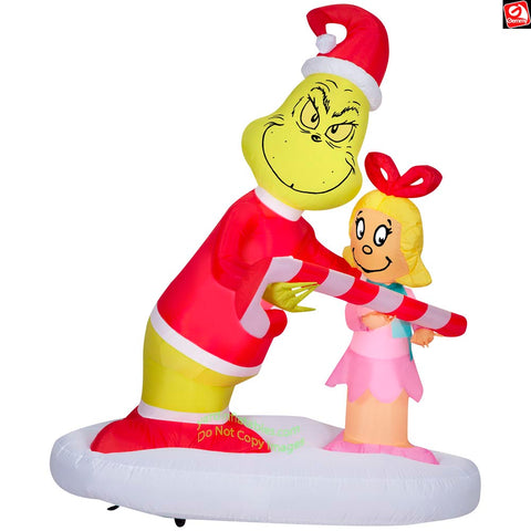 5.5' Gemmy Airblown Dr. Seuss Grinch Passing out Candy Canes to Cindy Lou Who