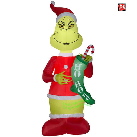 9' Gemmy Airblown Inflatable Dr. Seuss' The Grinch w/ HO HO HO Stocking