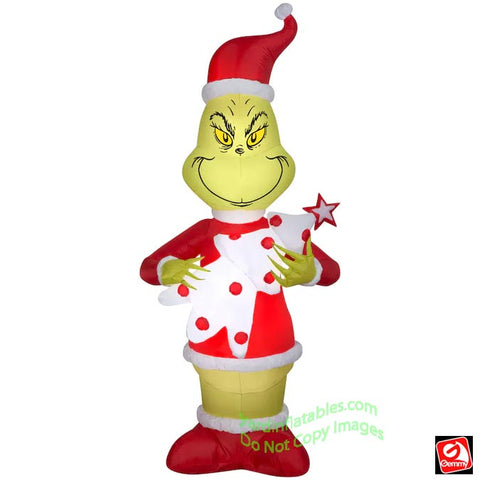 6 1/2' Gemmy Airblown Inflatable Christmas Dr. Seuss Grinch Holding White Christmas Tree