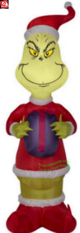 4' Gemmy Airblown Inflatable Christmas Dr. Seuss Grinch Holding A Present