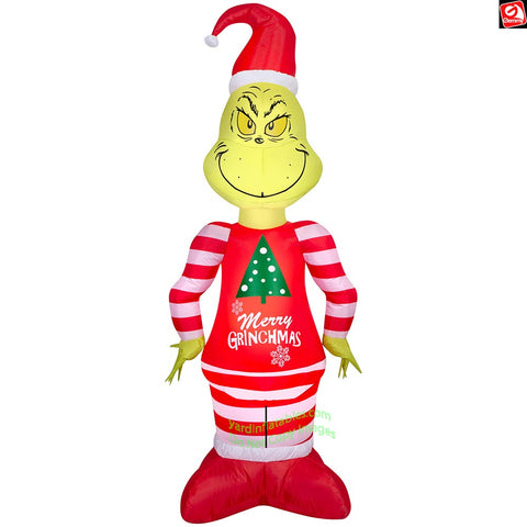 5.5' Gemmy Airblown Inflatable Grinch in Christmas Pajamas
